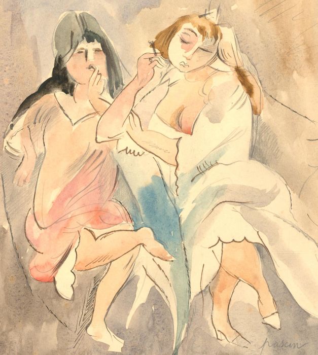 Jules Pascin (1885–1930) - Early 20th Century Watercolour, The Gossip