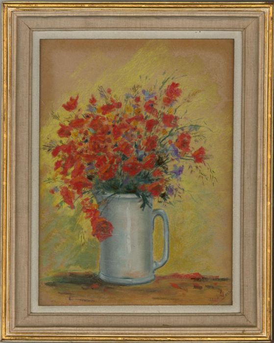 Signed & Framed Mid 20th Century Pastel - Red Bouquet