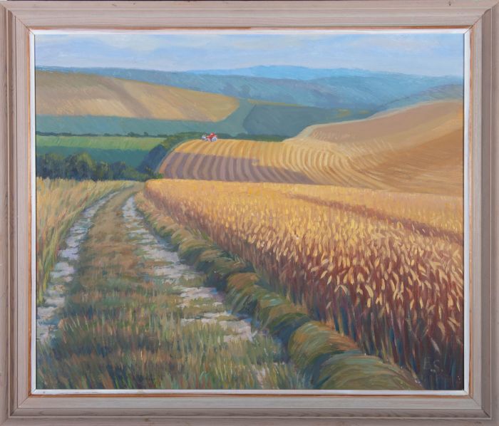 Elizabeth Smith PPRSMA (b.1950) - Contemporary Oil, Cornfields Above Falmer