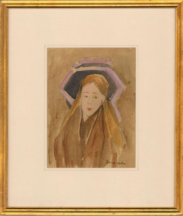 After Gwen John  - 20th Century Watercolour, Little Girl Wearing a Large Hat