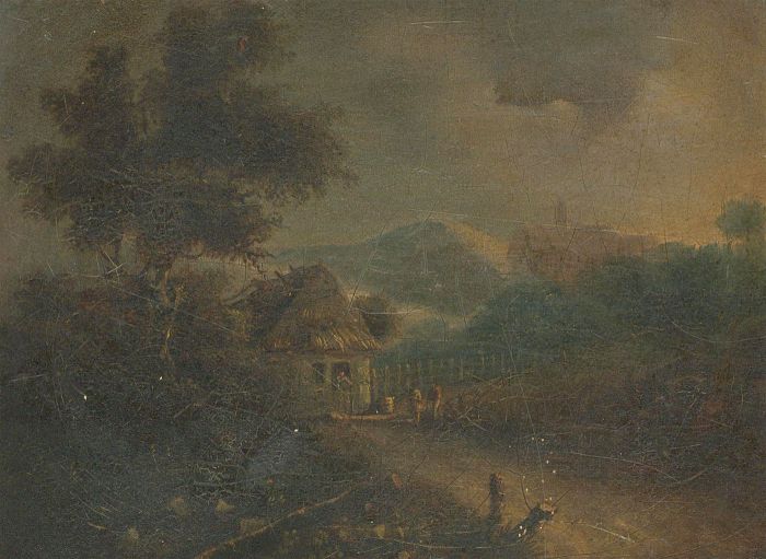 Early 19th Century Oil - Meeting At The Cottage
