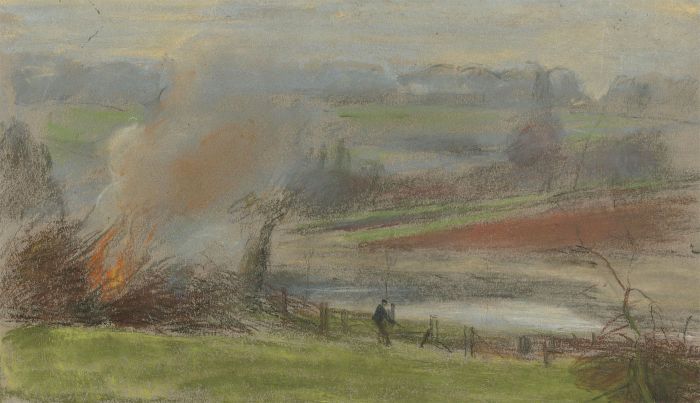 Maurice Feild (1905-1988) - Early 20th Century Chalk Drawing, Autumn Bomb Fire