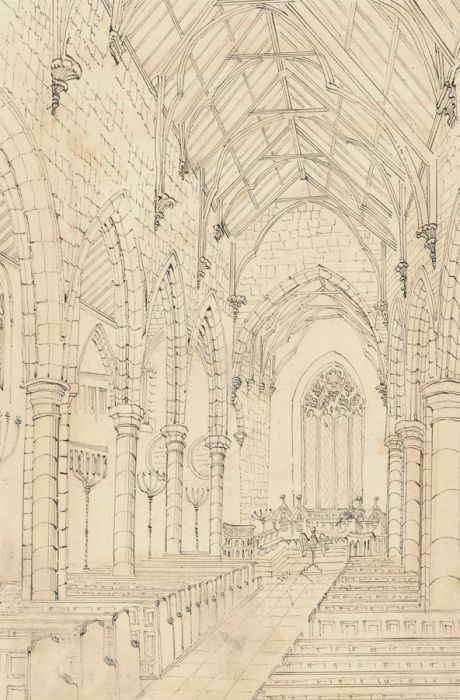 E.F. Boyd - 1866 Pen and Ink Drawing, Interior View, Chester-Le-Street Church