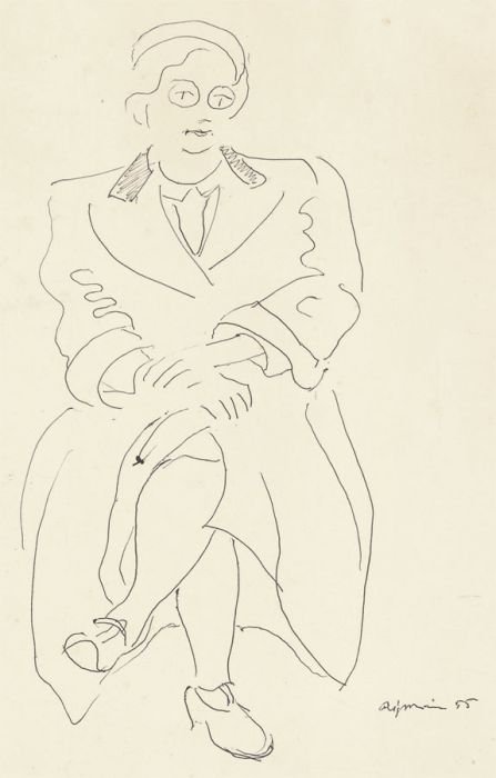 1955 Pen and Ink Drawing - Seated Female Figure