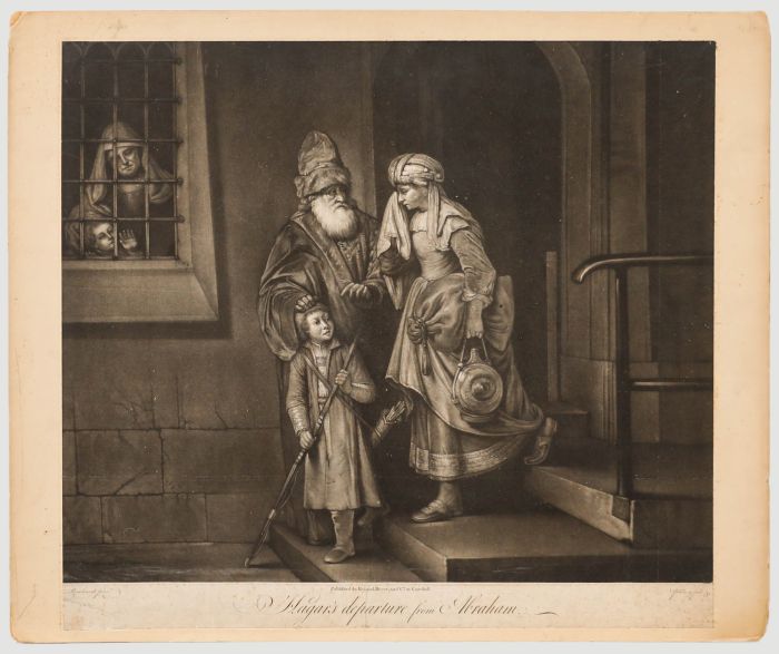 John Spilsbury (1730-1795) after Rembrandt - 18thC Mezzotint, Hagar's Departure