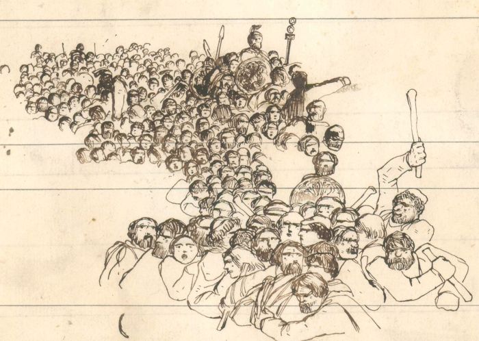 Charles William Cole - Late 19th Century Pen and Ink Drawing, The Roman Crowd