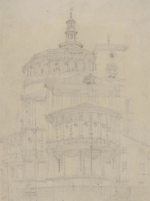 Mid 19th Century Graphite Drawing - Architectural Study