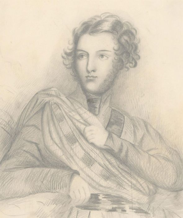 Mid 19th Century Graphite Drawing - Portrait of a Handsome Gentleman