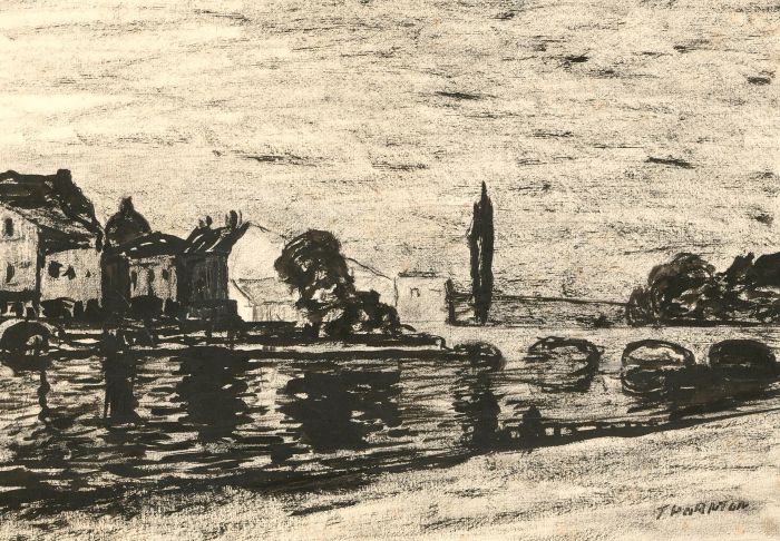 Alfred Henry Robinson Thornton NEAC (1863-1939) - Early 20th Century Pen and Ink Drawing, Houses Across the River
