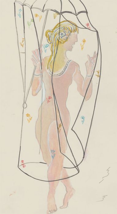 Mircea Marosin (1921-2007) - 20th Century Gouache, Woman with Lace Parasol