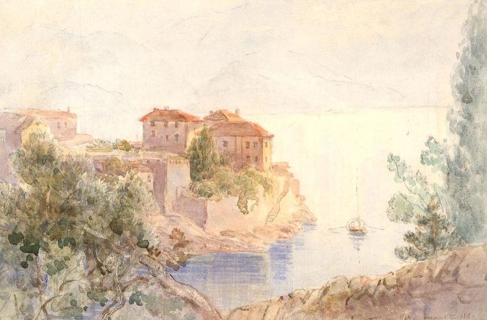 Late 19th Century Watercolour - Italian Lake Peninsula