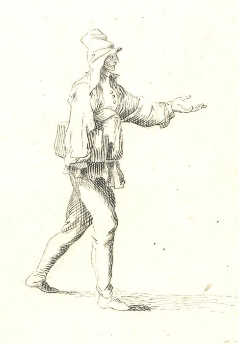 Original 18th Century Pen and Ink Drawing - Study of a Travelling Man