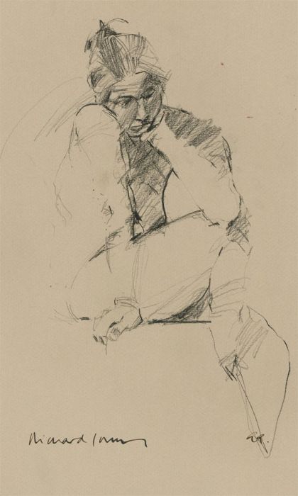 Richard J.S. Young - 1999 Oil Pencil Drawing, Contemplative Figure