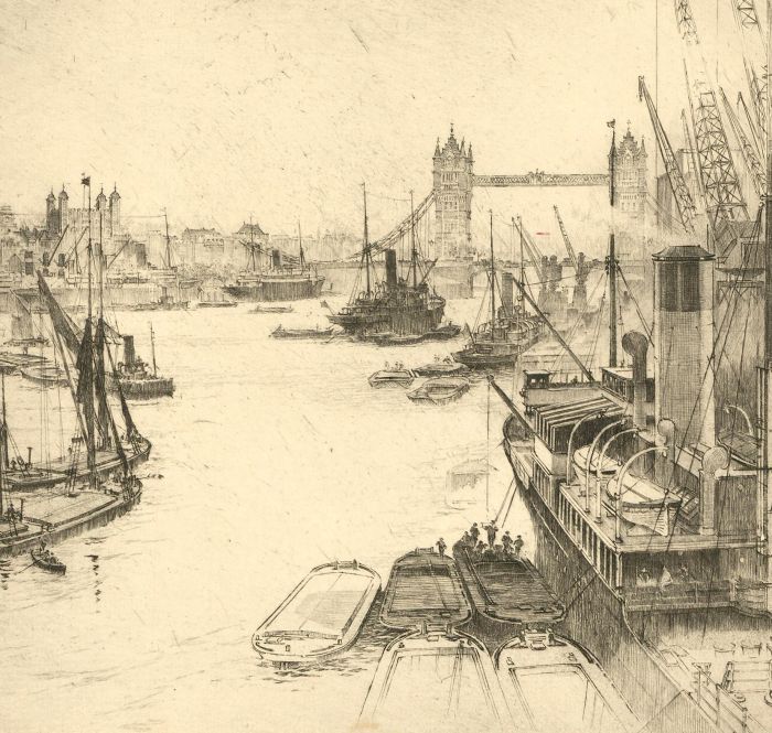 Early 20th Century Etching - Thames, London VIII