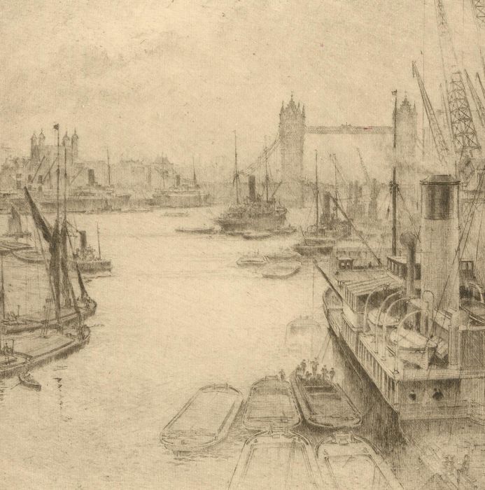 Early 20th Century Etching - Thames, London IX