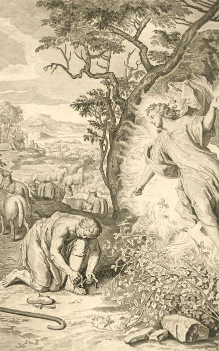Dutch Bible Scenes - 1720 Engraving, The Burning Bush