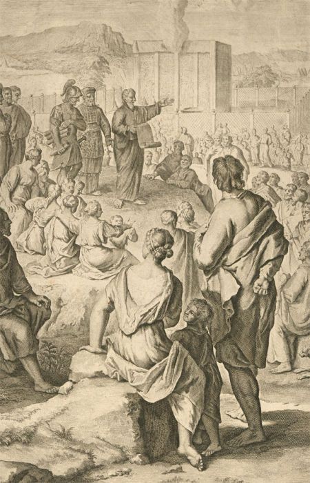 Dutch Bible Scenes - 1720 Engraving, Moses Explains the Law