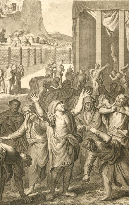 Dutch Bible Scenes - 1720 Engraving, The Israelites Mourn for Moses