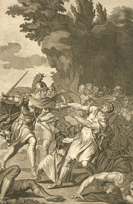 Dutch Bible Scenes - 1720 Engraving, Jonathan and his Armour Bearer