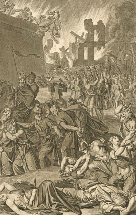 Dutch Bible Scenes - 1720 Engraving, Jerusalem Burnt by Nebuzaradan