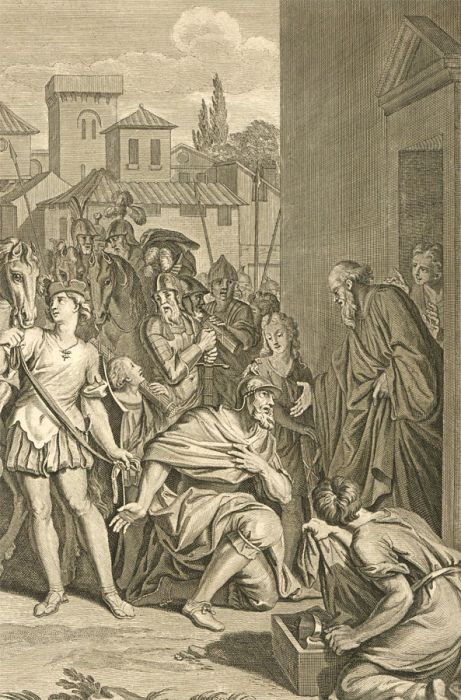 Dutch Bible Scenes - 1720 Engraving, Naaman's Gifts Refus'd