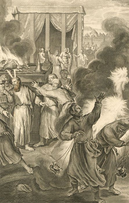 Dutch Bible Scenes - 1720 Engraving, Madab and Abihu Consumed by Fire