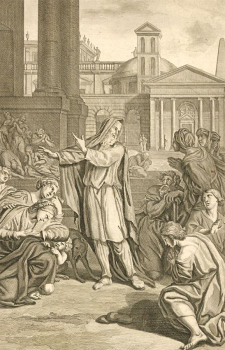 Dutch Bible Scenes - 1720 Engraving, Jonah Entereth into Niniveh