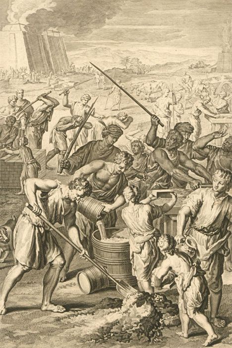 Dutch Bible Scenes - 1720 Engraving, The Israelites Cruel Bondage in Egypt