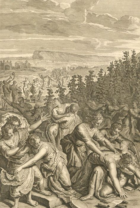 Dutch Bible Scenes - 1720 Engraving, The Benjamites Seize the Daughters