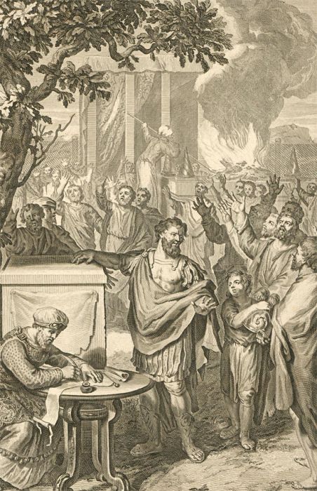 Dutch Bible Scenes - 1720 Engraving, Joshua Makes a Convenant with God