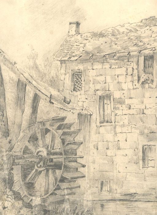 Mary Anne Baignis - c.1825 Graphite Drawing, The Lazy Watermill