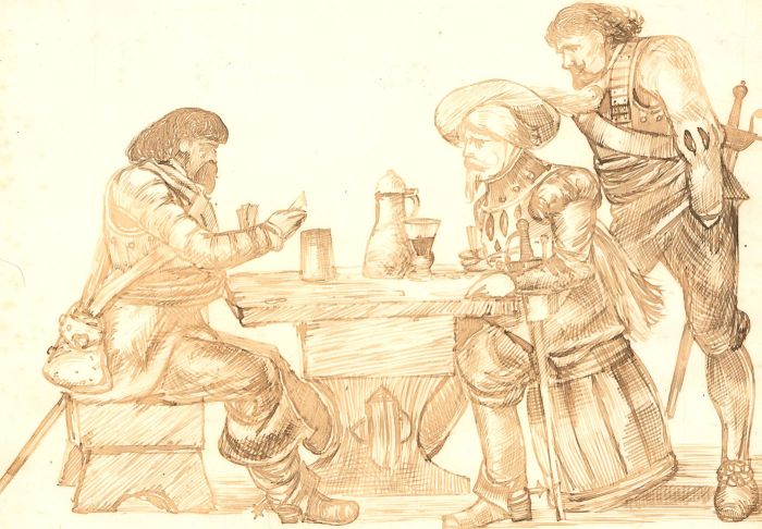 Charles William Cole - Late 19th Century Pen and Ink Drawing, Bar Scene