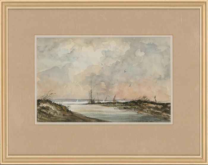 G. R. Carter  - 20th Century Watercolour, Sunset on the Estuary