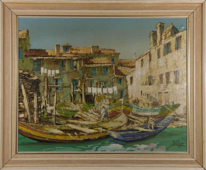 Euan Fraser - Signed & Framed 20th Century Acrylic, Fishing Boats in the Harbour
