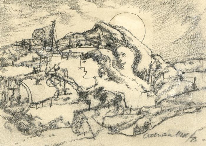 Adrian Hill PROI RBA (1895-1977) - 1975 Charcoal Drawing, Pictorial Ambiguity