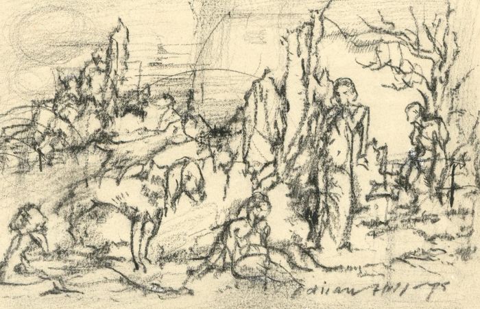 Adrian Hill PROI RBA (1895-1977) - 1975 Charcoal Drawing, Found at Last