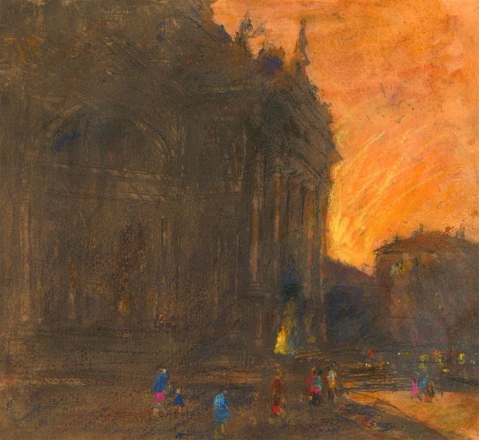 Ronald Olley (b.1923) - Signed Mid 20th Century Pastel, Sunset Over the City