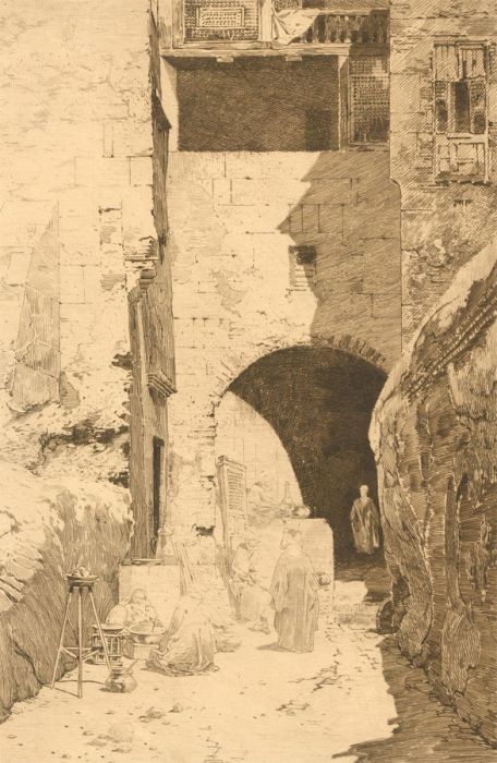Mid 20th Century Etching - Middle Eastern Street Scene