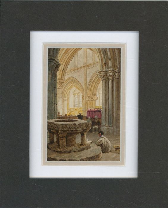 Framed Late 19th Century Watercolour - Church Interior
