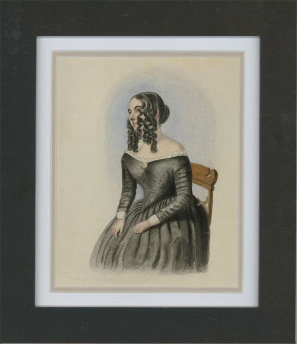 Framed 1844 Watercolour - Portrait of a Woman in Black