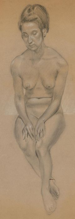 Mid 20th Century Charcoal Drawing - Female Nude Sitter