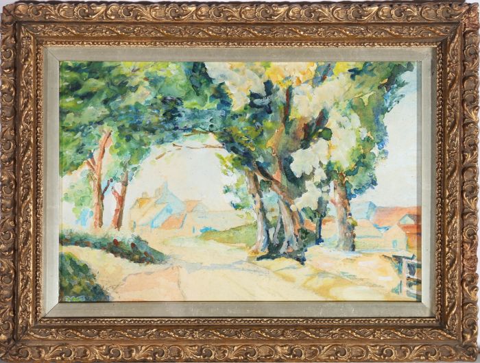 French School Mid 20th Century Gouache - A Walk Through Summer