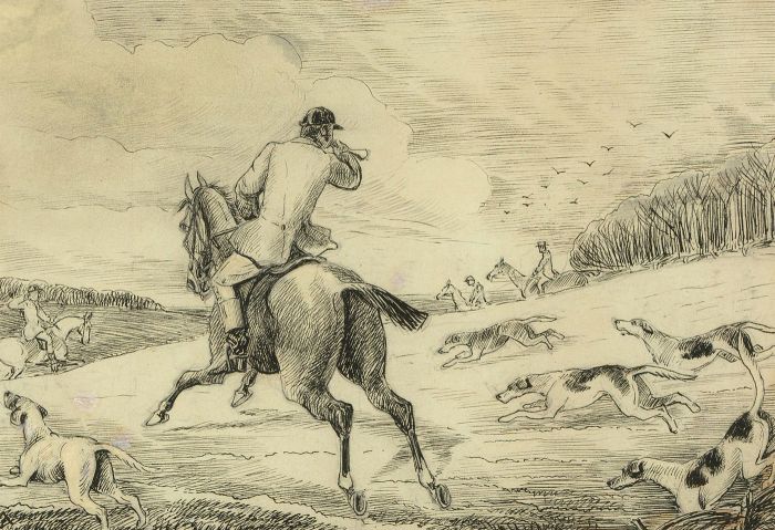 G. R. W - Signed 1870 Pen and Ink Drawing, Hunting Scene