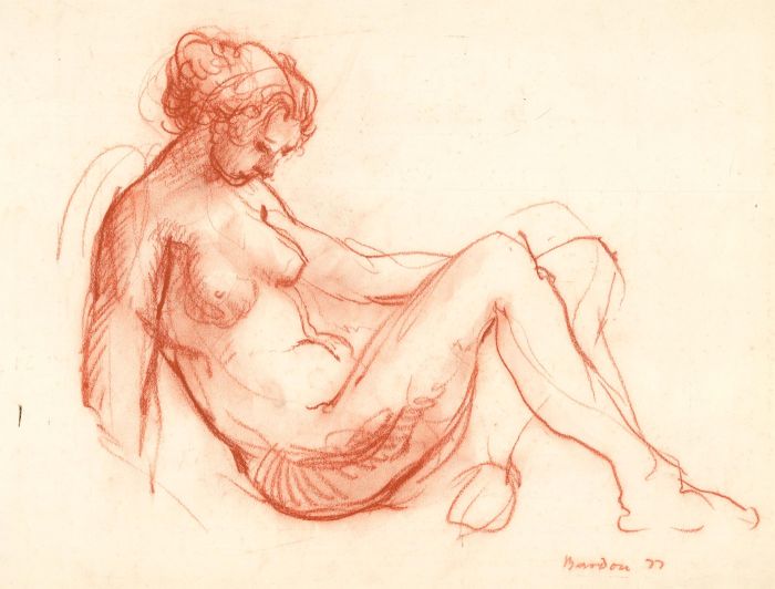 Bardon - Signed 1977 Graphite Drawing, Sanguine Life Study II