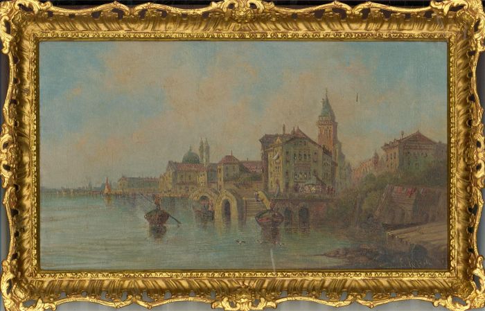 E. Rizzia  - Framed Early 20th Century Oil, Venice from the Water
