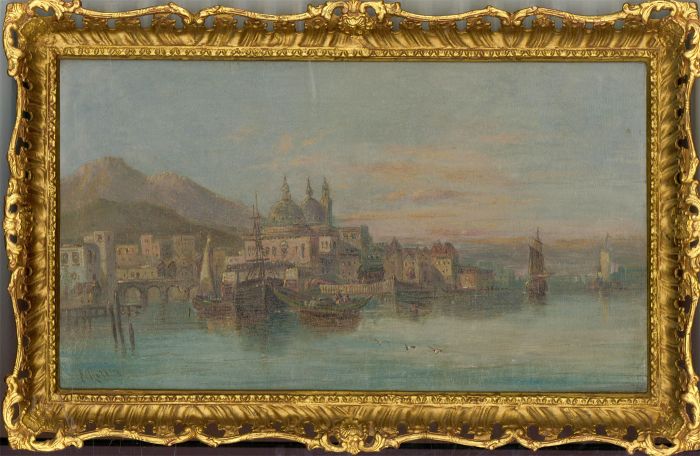 E. Rizzia - Framed Early 20th Century Oil, Venice from the Water