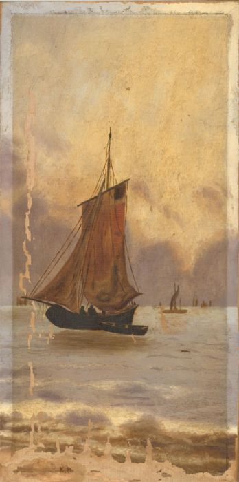 K.P. - For Restoration 19th Century Oil, Boats at Sea