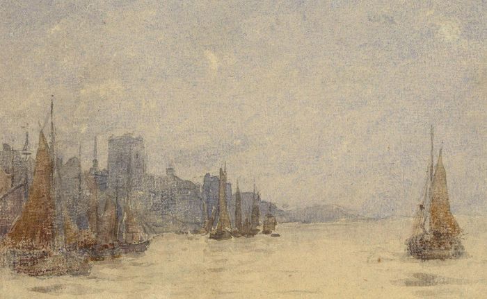 Late 19th Century Watercolour - Town View with Boats