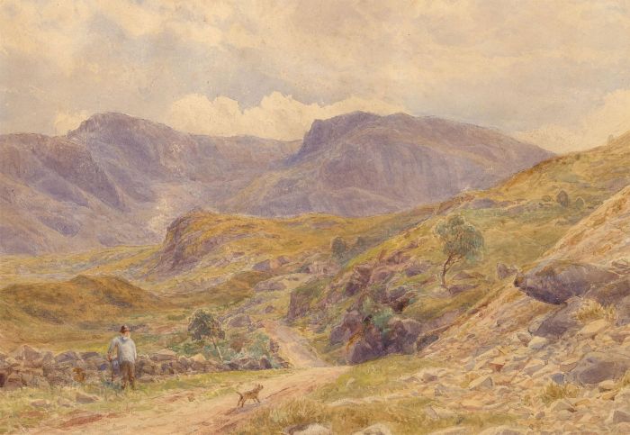 Harrison - 1881 Watercolour, Figure and Dog