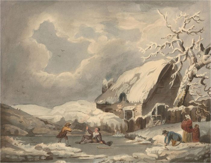 Catherine Board - Early 19th Century Watercolour, An Ungainly Fall On The Ice